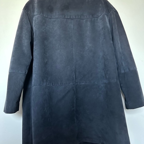 Vintage Danier Leather Suede Navy Blue Jacket Military Button Up Shoulder Pads - Picture 11 of 16